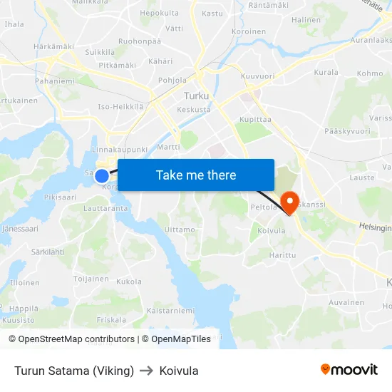 Turun Satama (Viking) to Koivula map