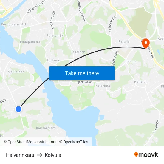 Halvarinkatu to Koivula map