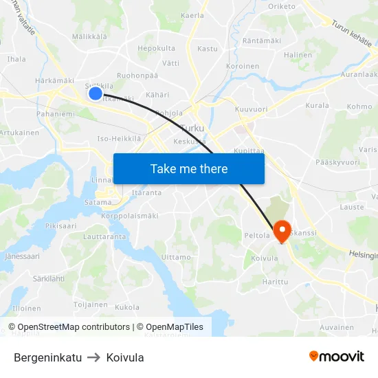 Bergeninkatu to Koivula map