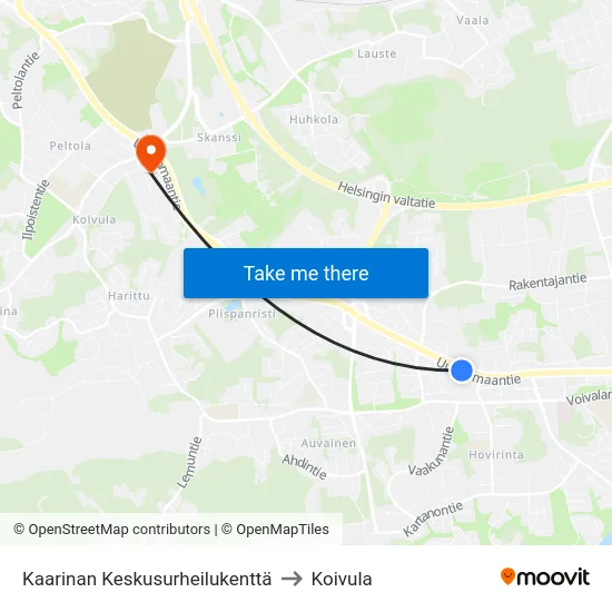 Kaarinan Keskusurheilukenttä to Koivula map