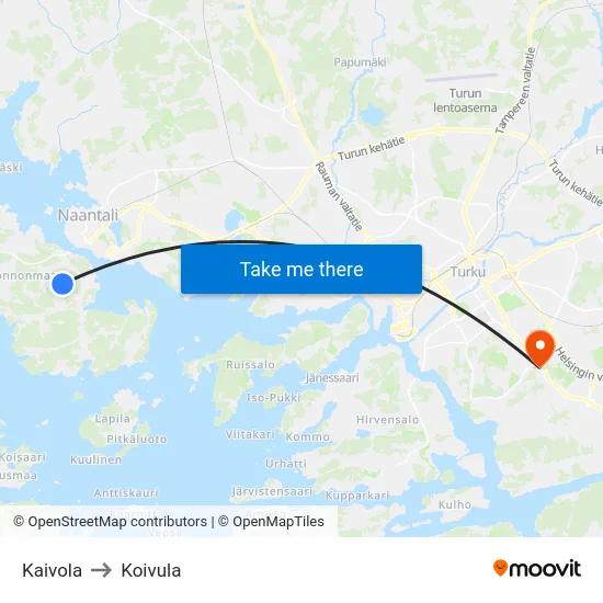 Kaivola to Koivula map