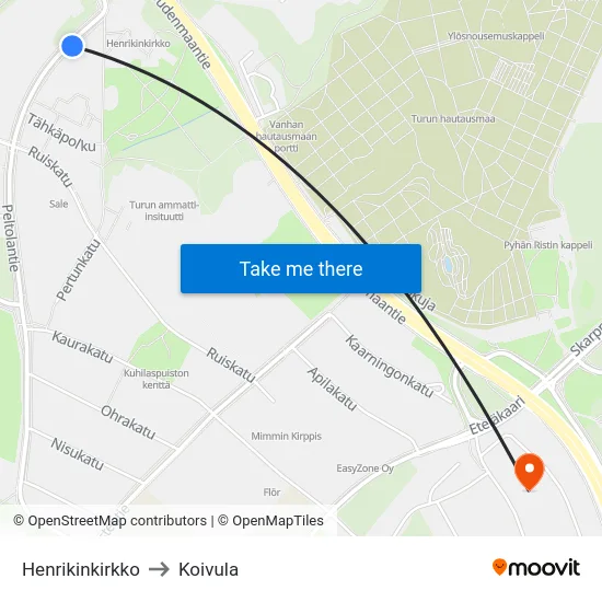 Henrikinkirkko to Koivula map