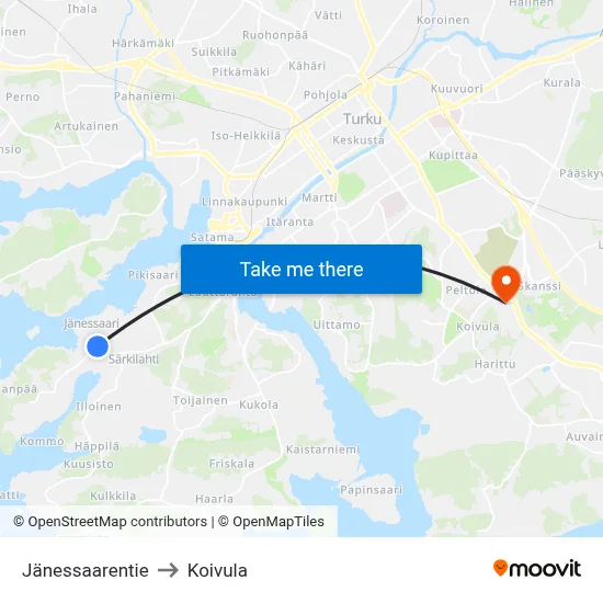 Jänessaarentie to Koivula map
