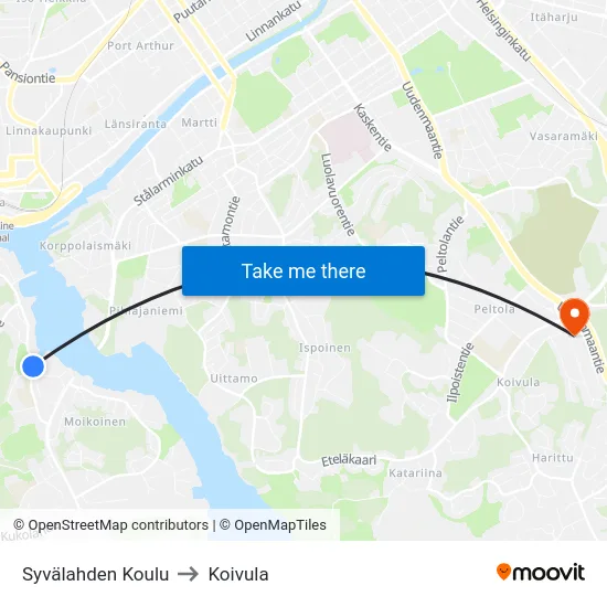 Syvälahden Koulu to Koivula map