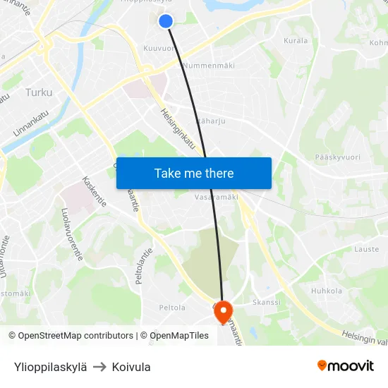 Ylioppilaskylä to Koivula map
