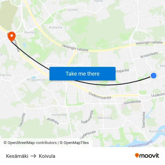 Kesämäki to Koivula map