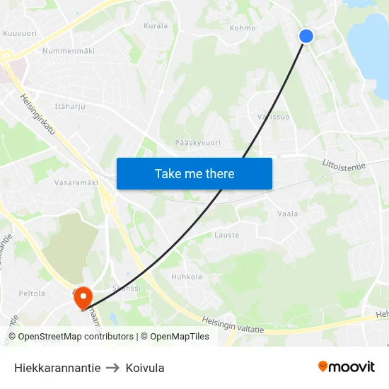 Hiekkarannantie to Koivula map