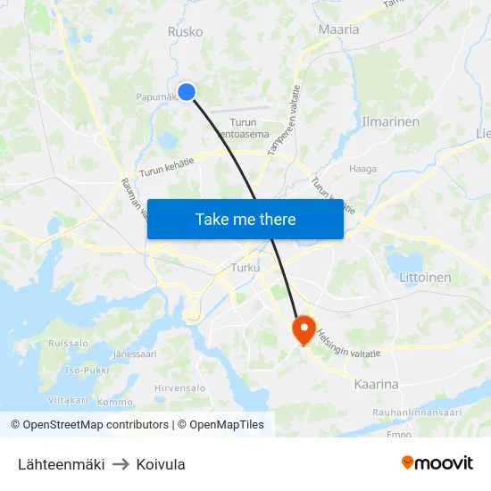Lähteenmäki to Koivula map