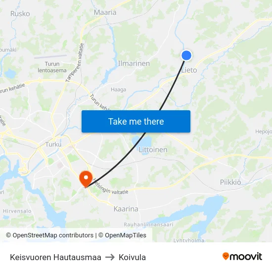 Keisvuoren Hautausmaa to Koivula map