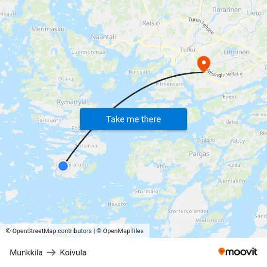 Munkkila to Koivula map