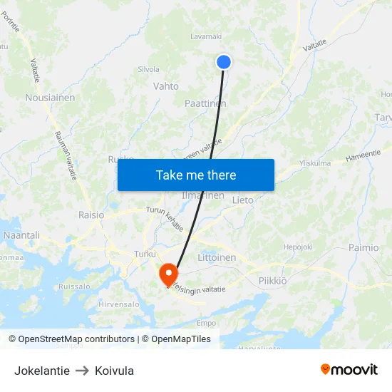 Jokelantie to Koivula map