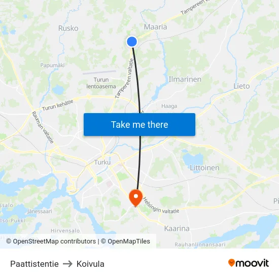 Paattistentie to Koivula map