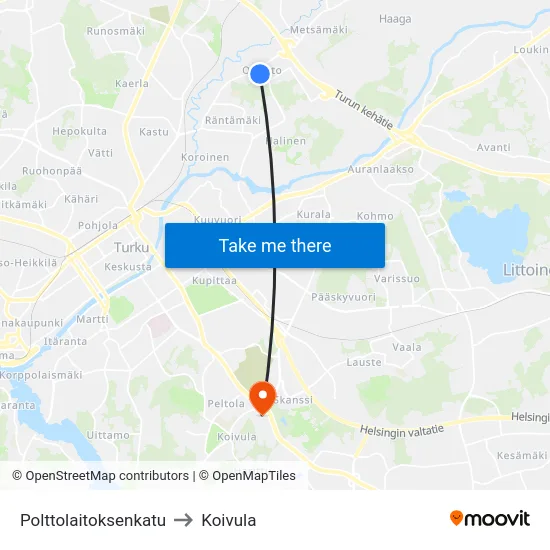 Polttolaitoksenkatu to Koivula map