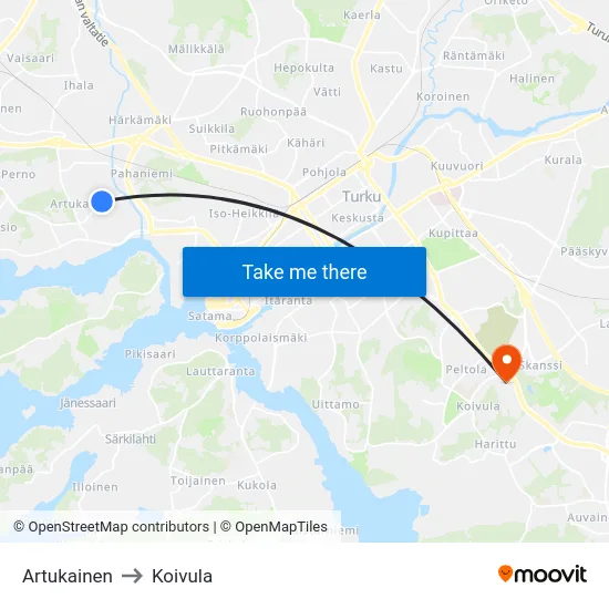 Artukainen to Koivula map