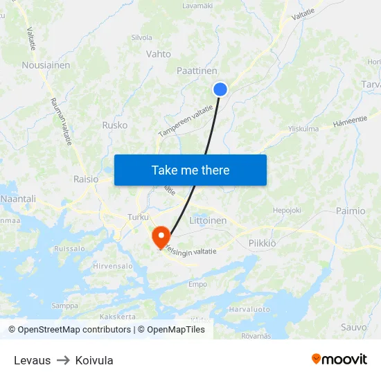 Levaus to Koivula map
