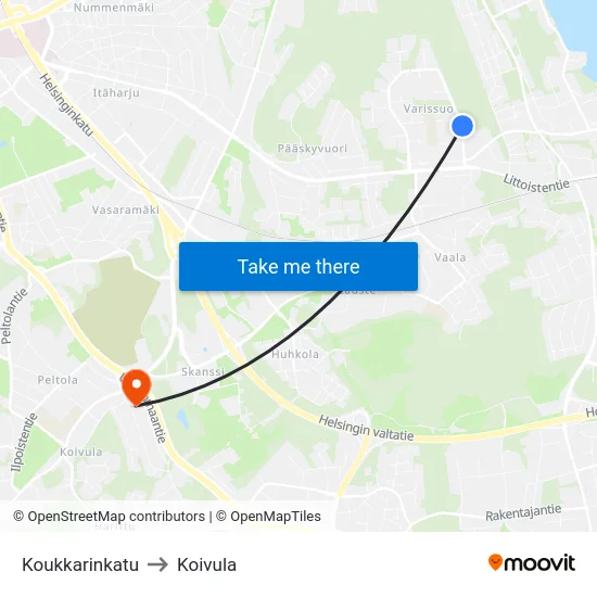 Koukkarinkatu to Koivula map