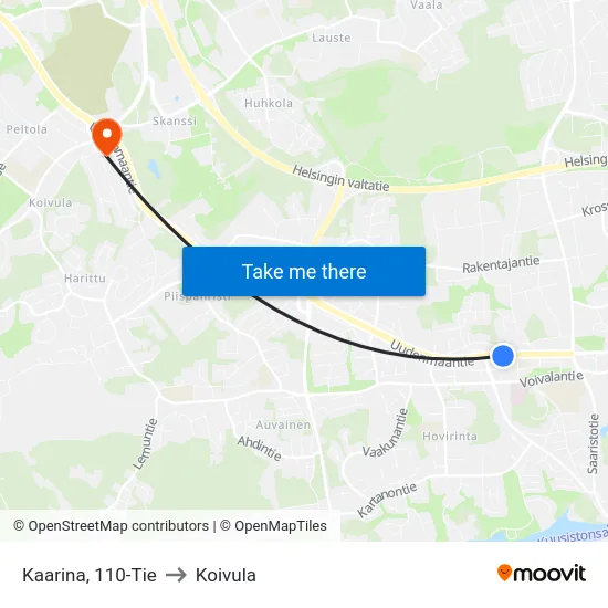 Kaarina, 110-Tie to Koivula map