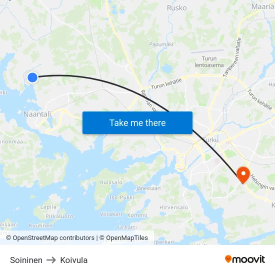 Soininen to Koivula map