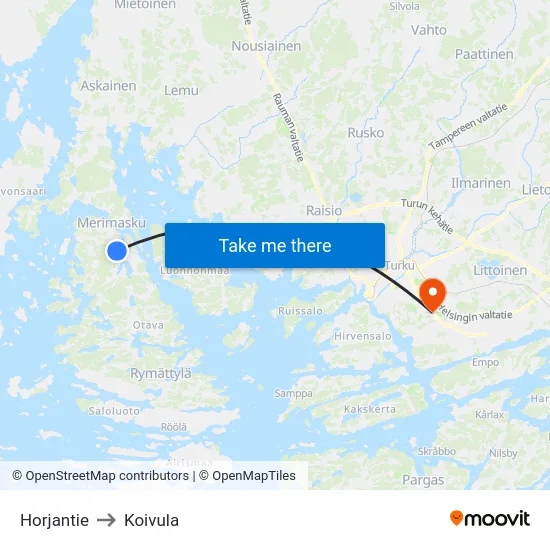 Horjantie to Koivula map