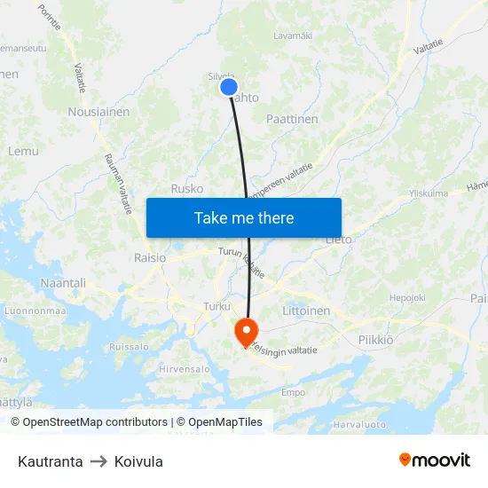 Kautranta to Koivula map