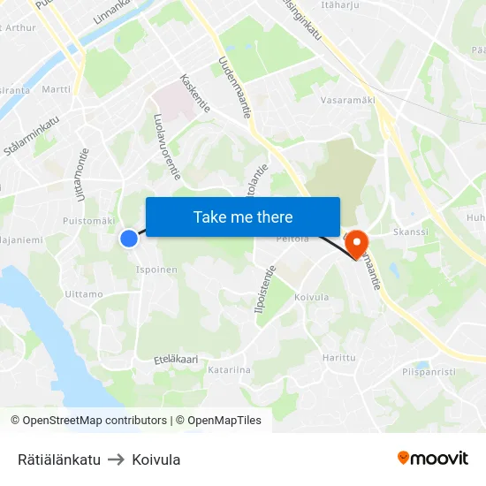 Rätiälänkatu to Koivula map