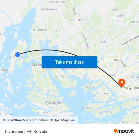 Livonsaari to Koivula map