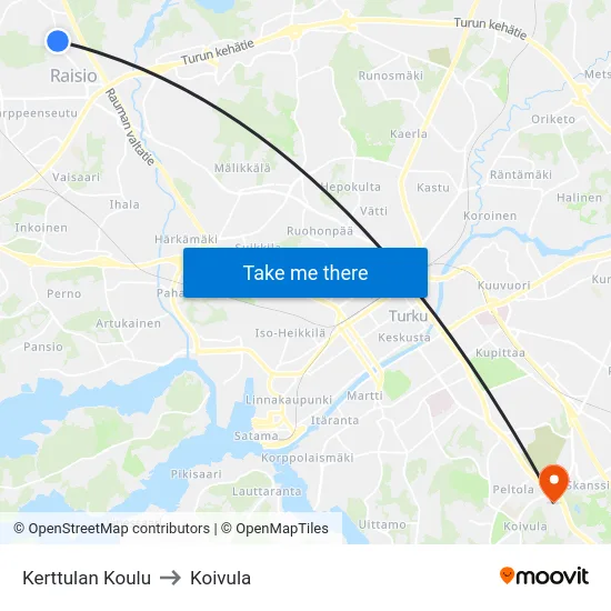 Kerttulan Koulu to Koivula map