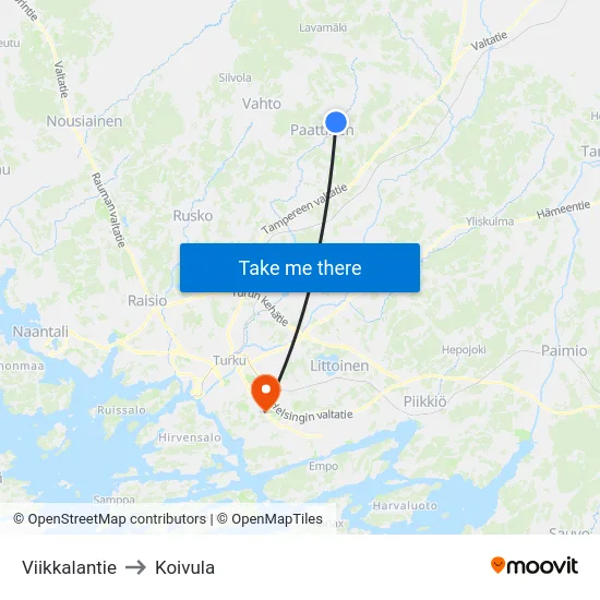 Viikkalantie to Koivula map