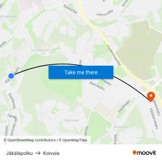 Jäkäläpolku to Koivula map