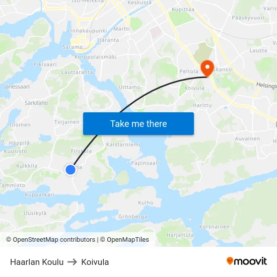 Haarlan Koulu to Koivula map