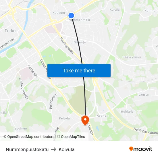 Nummenpuistokatu to Koivula map