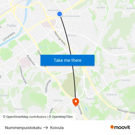 Nummenpuistokatu to Koivula map
