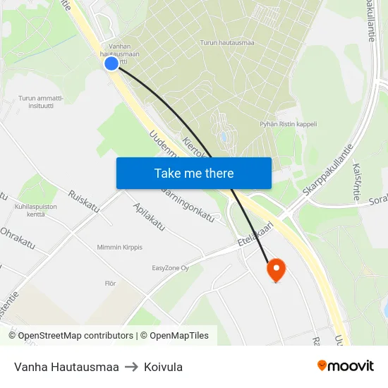 Vanha Hautausmaa to Koivula map