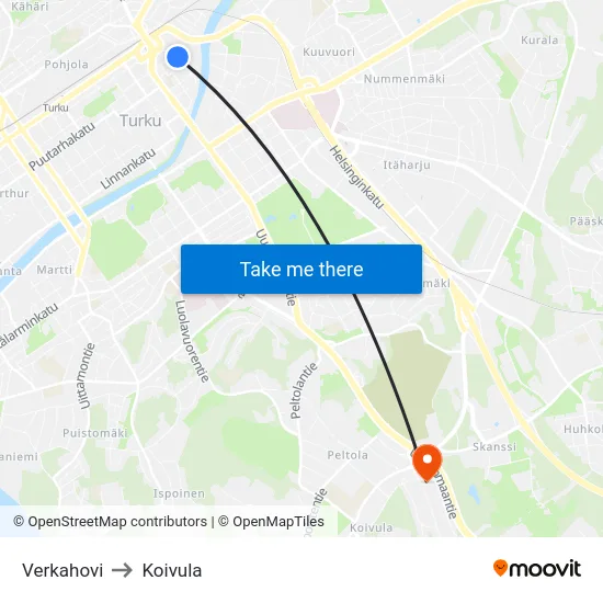 Verkahovi to Koivula map