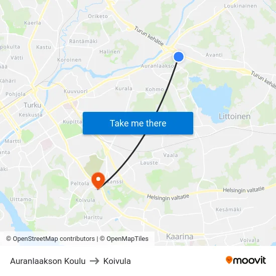 Auranlaakson Koulu to Koivula map