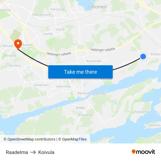 Raadelma to Koivula map