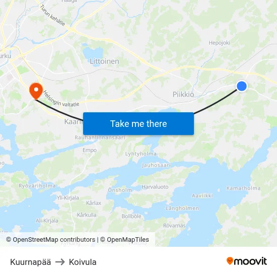 Kuurnapää to Koivula map