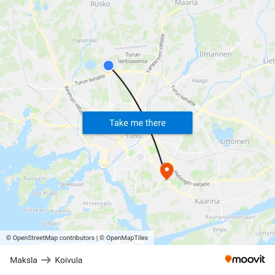 Maksla to Koivula map