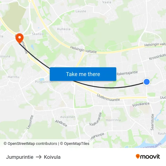 Jumpurintie to Koivula map