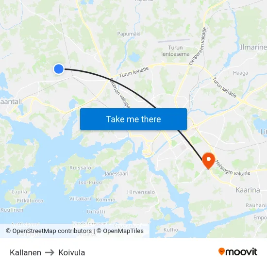 Kallanen to Koivula map