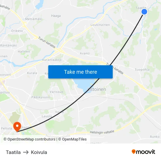 Taatila to Koivula map