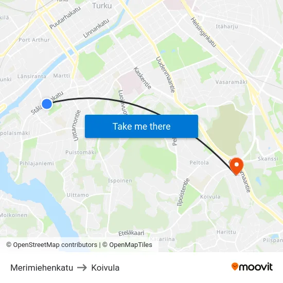 Merimiehenkatu to Koivula map