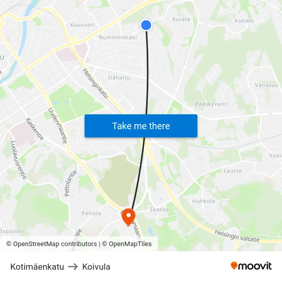 Kotimäenkatu to Koivula map
