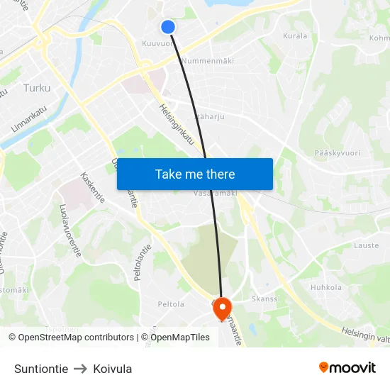Suntiontie to Koivula map
