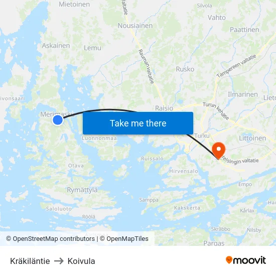 Kräkiläntie to Koivula map