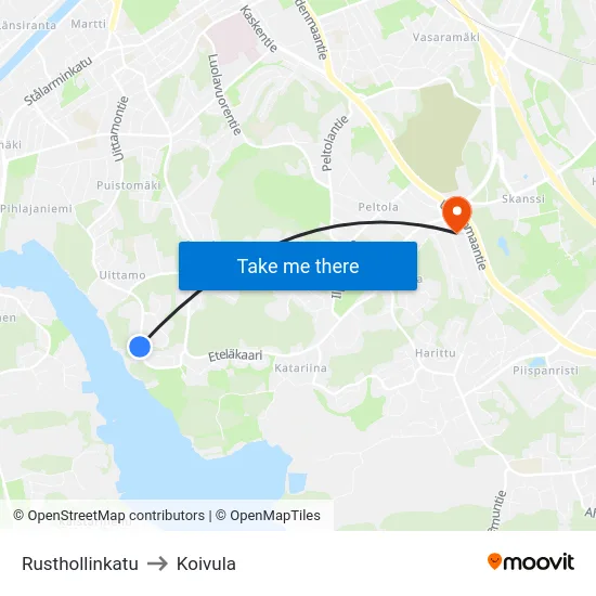 Rusthollinkatu to Koivula map