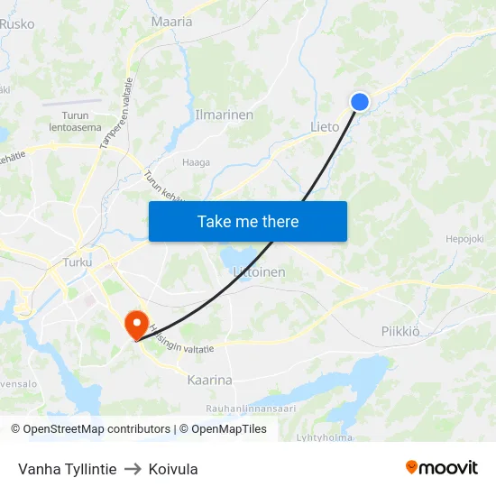 Vanha Tyllintie to Koivula map