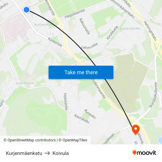 Kurjenmäenkatu to Koivula map