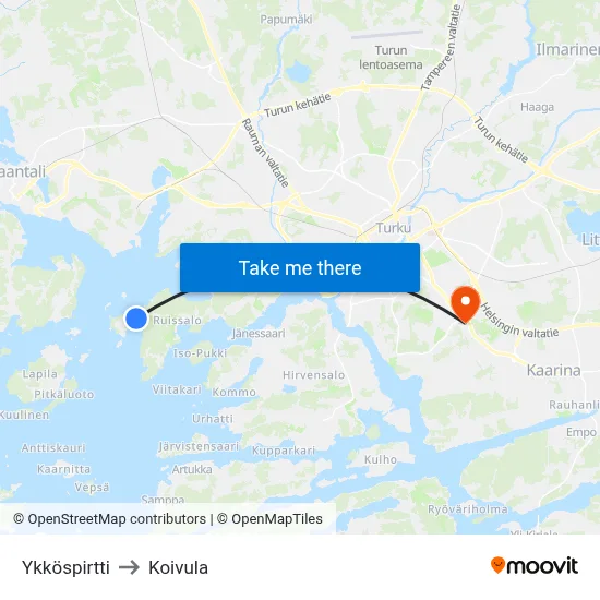 Ykköspirtti to Koivula map