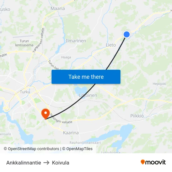 Ankkalinnantie to Koivula map